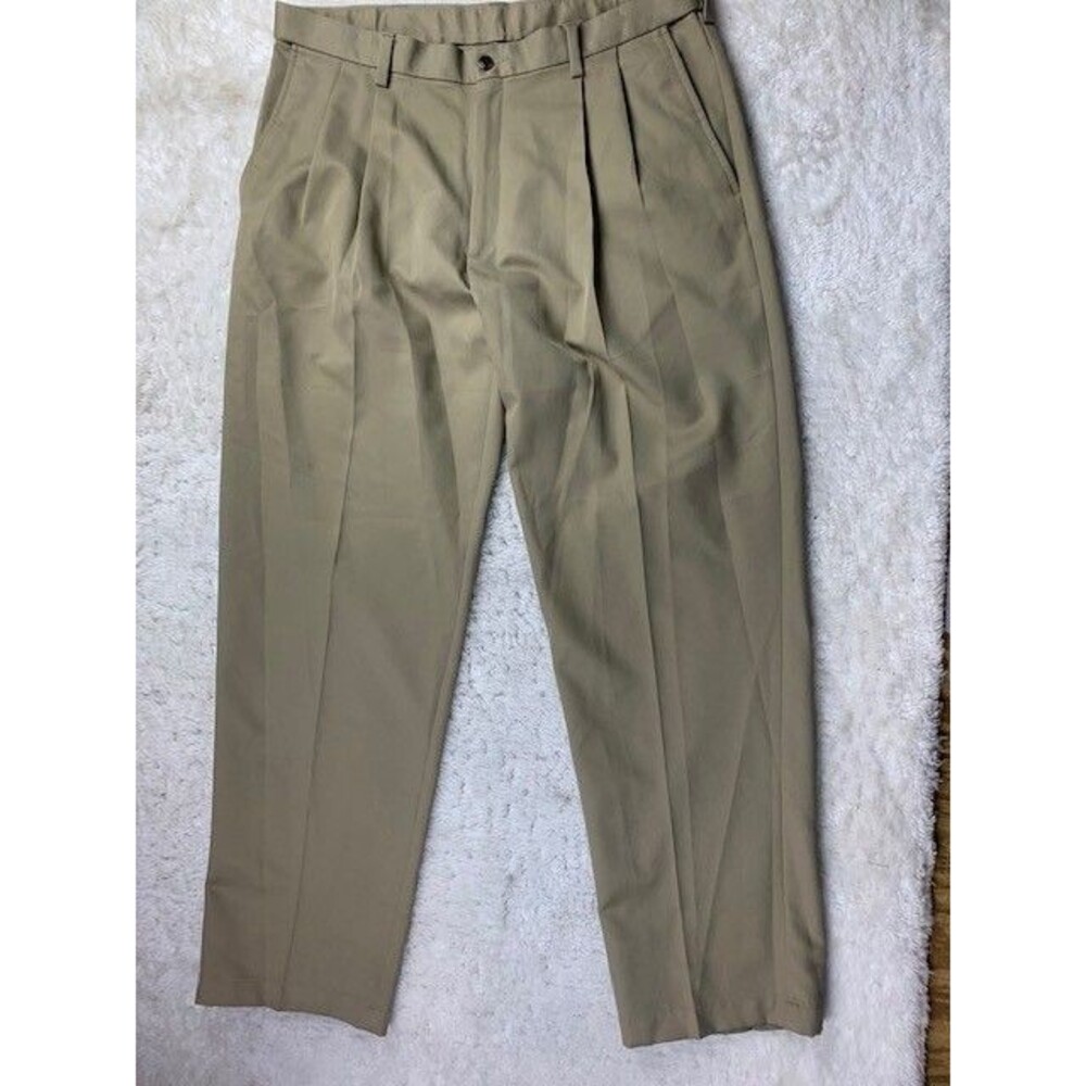 Haggar Size 36x32 Mens Dress Pants Tan Pleated Front Straight Leg